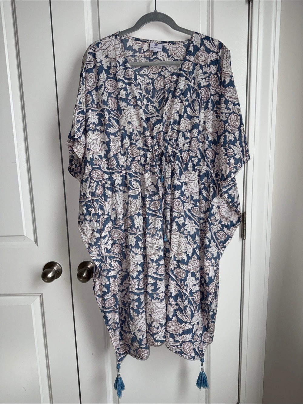 Pax Philomena Boho Navy Floral Kaftan with Tassels